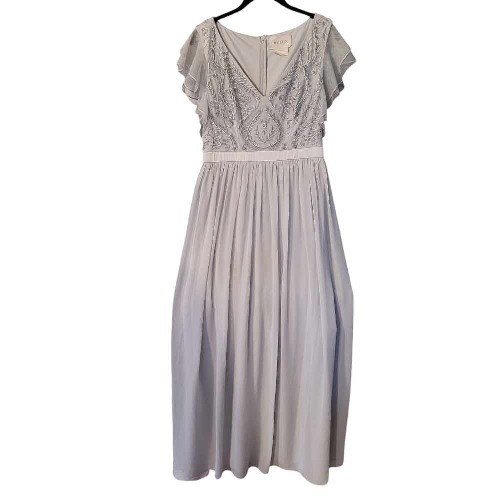 BHLDN Light Gray Embroidered V-Neck Maxi Dress